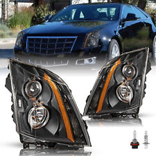 For 2008-2014 Cadillac CTS CT-S Halogen Black Headlights Lamps Left & Right Pair picture