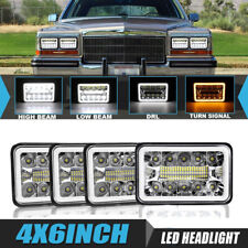 4PCS For Cadillac Fleetwood 1975-86 4x6â€œ Chrome LED Headlights Hi/Lo DRL Signal picture