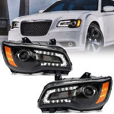 Fit 2011-2014 Chrysler 300 Black LED DRL Projector Headlights Driver & Passenger picture