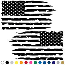 Distressed American Flag Decals Set of 2 LEFT RIGHT Side Vinyl Tattered Sticker picture