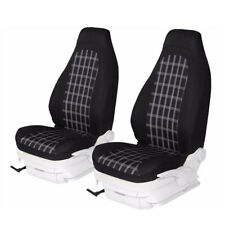 2Pcs Car Front Seat High Bucket Protector Cover Black Lattice Breathable Cotton picture