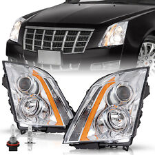 For 2008-2014 Cadillac CTS Chrome Amber Halogen Headlight Headlamp LH+RH w/Bulbs picture