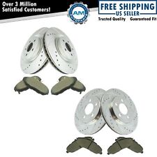 Front & Rear Ceramic Brake Pads & Performance Drilled Slotted Coated Rotor Kit picture