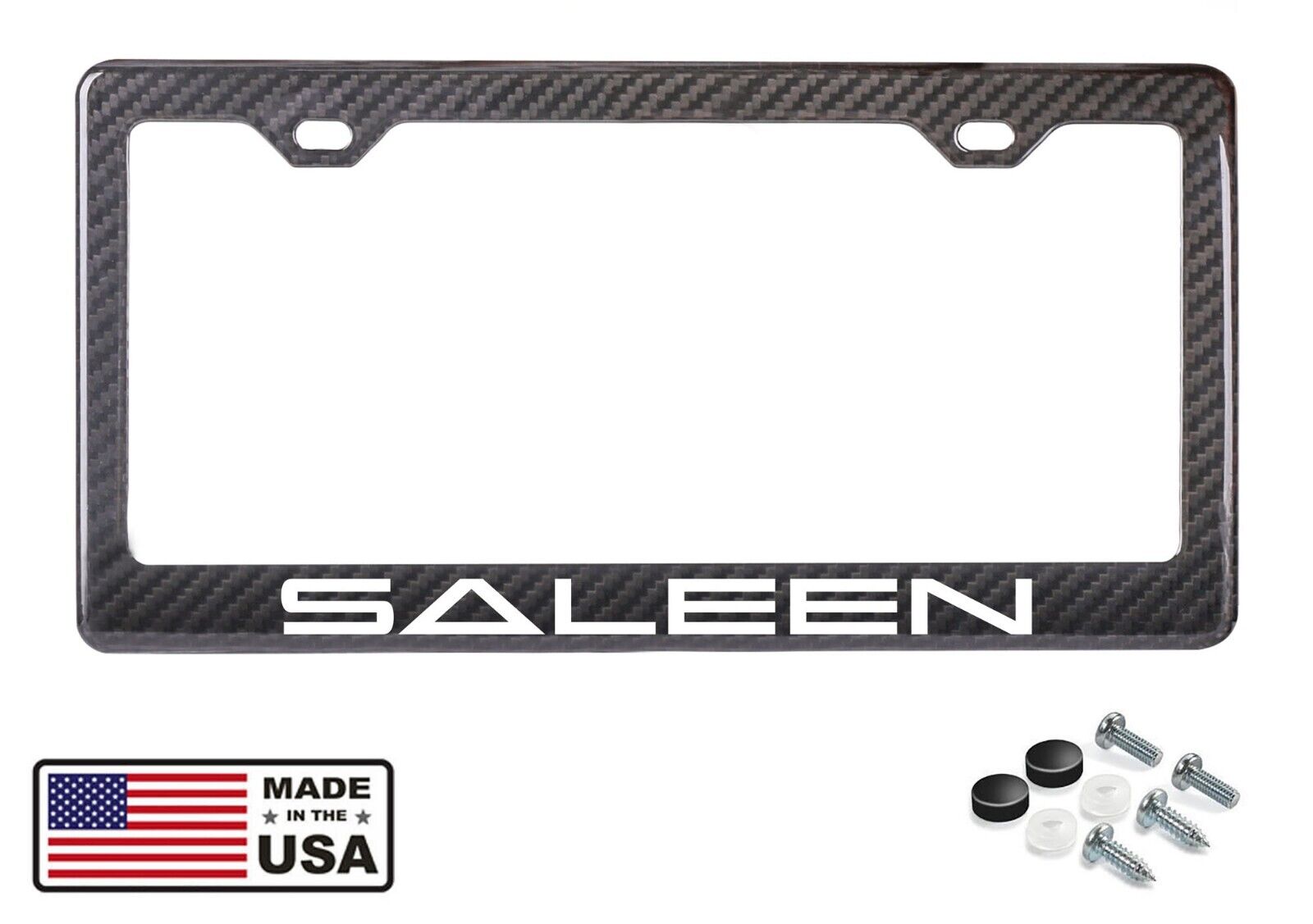 Reflective White Ford Mustang Saleen 100% Carbon Fiber License Plate Frame