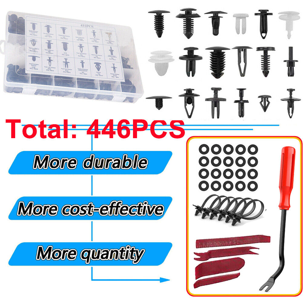 446PCS Bumper Retainer Clips Rivets Fasteners Trim Removal Tool for Ford Toyota