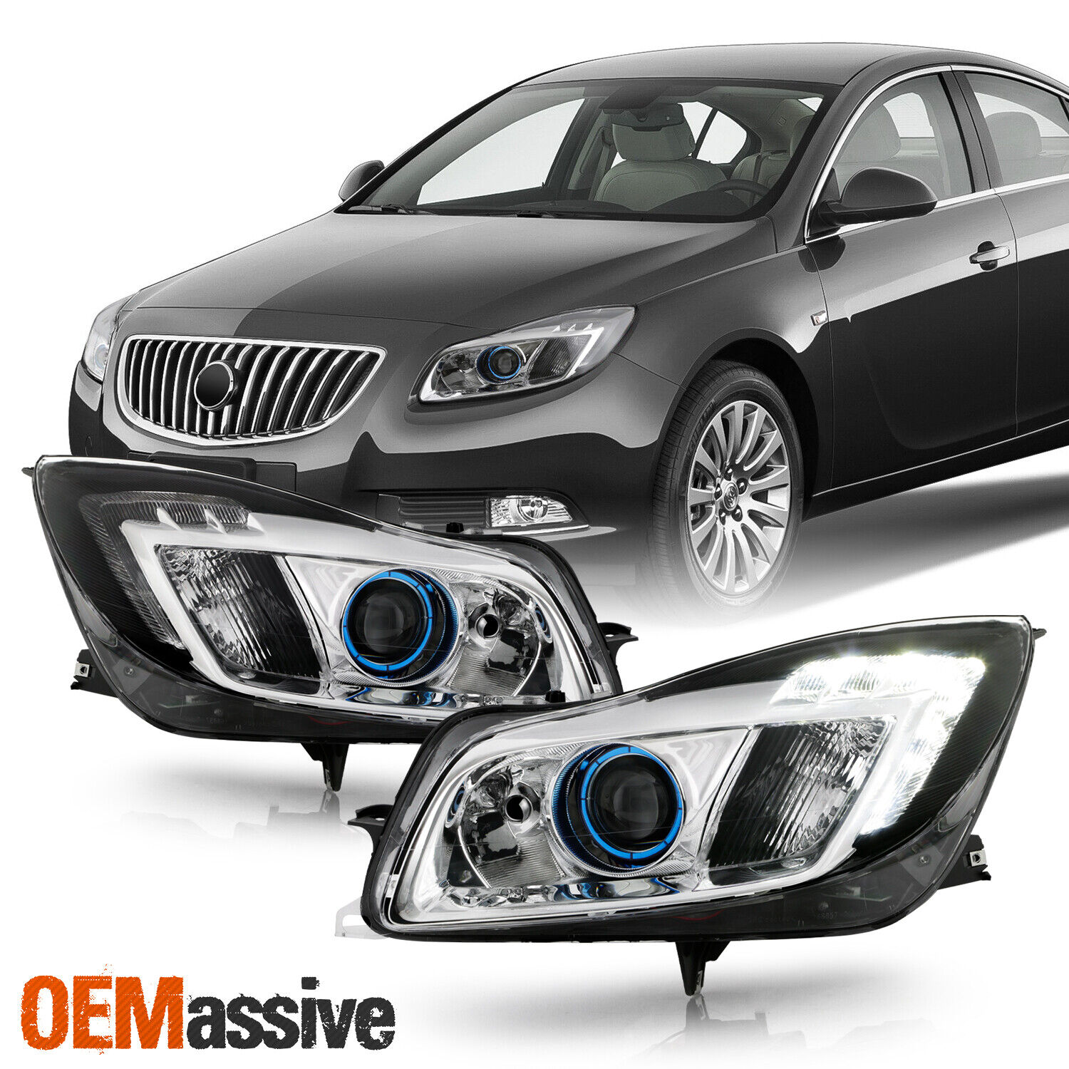 Fit 2011-2013 Buick Regal LED DRL Projector Headlights Lights Lamps Left + Right