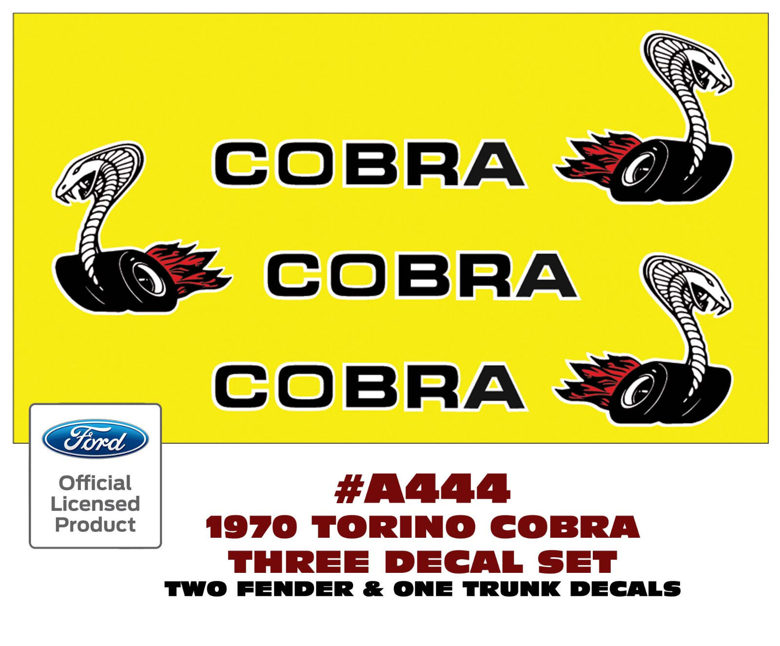 A444 1970 FORD TORINO - COBRA SNAKE DECAL KIT - 3 PIECES - SIDES and TRUNK