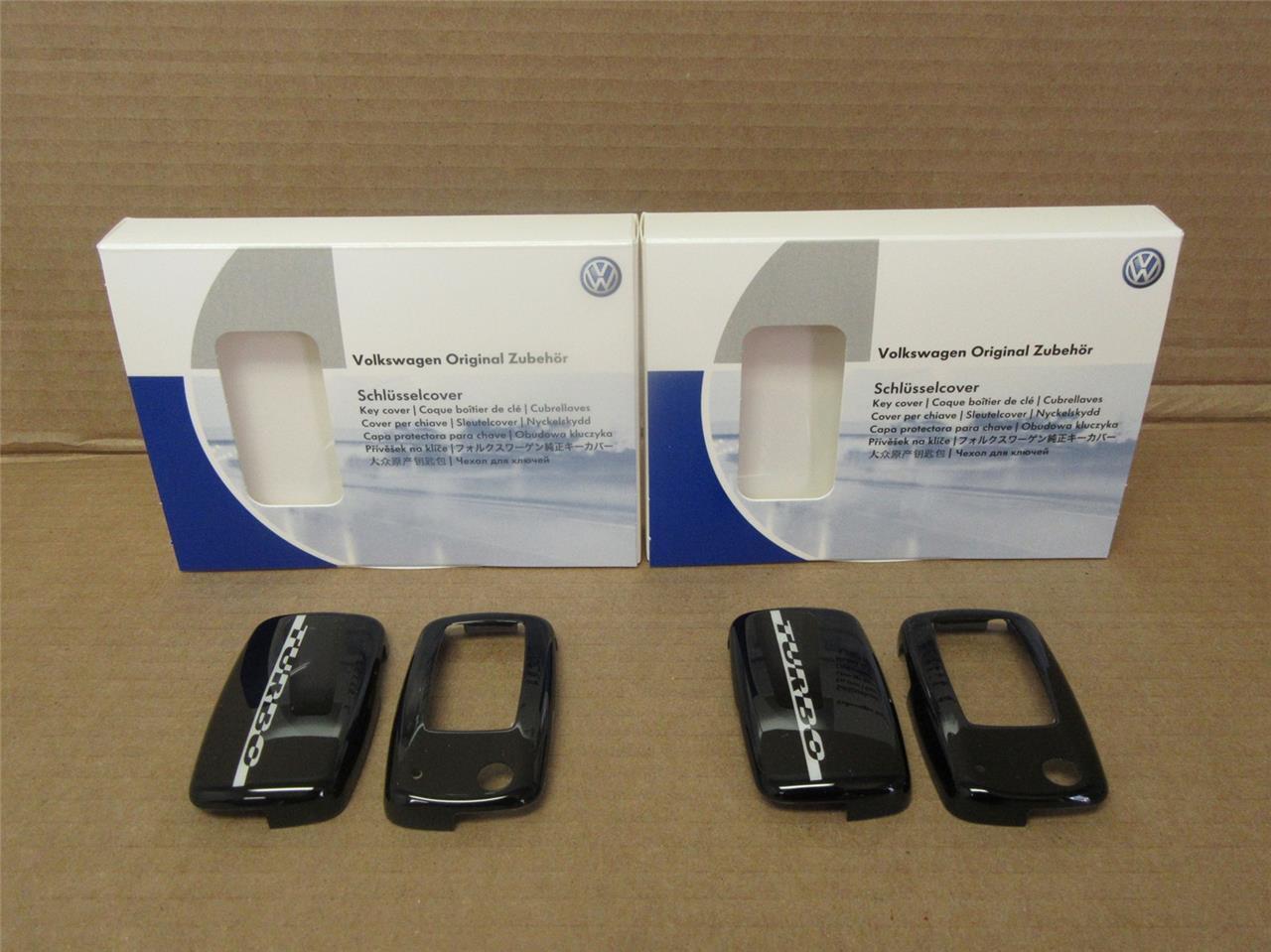 Two OEM 2012-2020 Volkswagen Beetle Key FOB Cover Skin Kit Black Turbo Protector