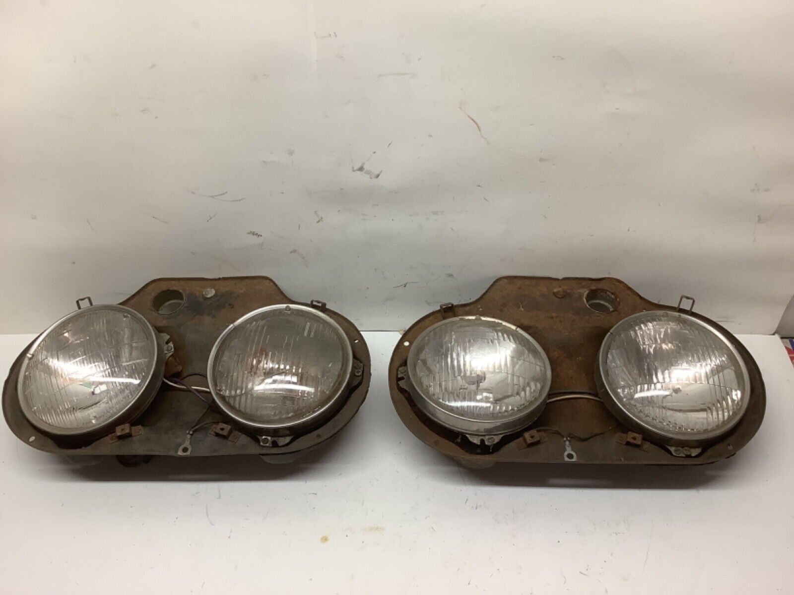 61-64 CHEVY Corvair  Headlight BUCKETS HOUSINGS SOLID FOR PARTS NOT WORKING OEM