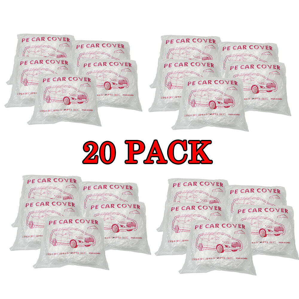20 PACK Clear Plastic Temporary Universal Disposable Car Cover Rain Dust Garage