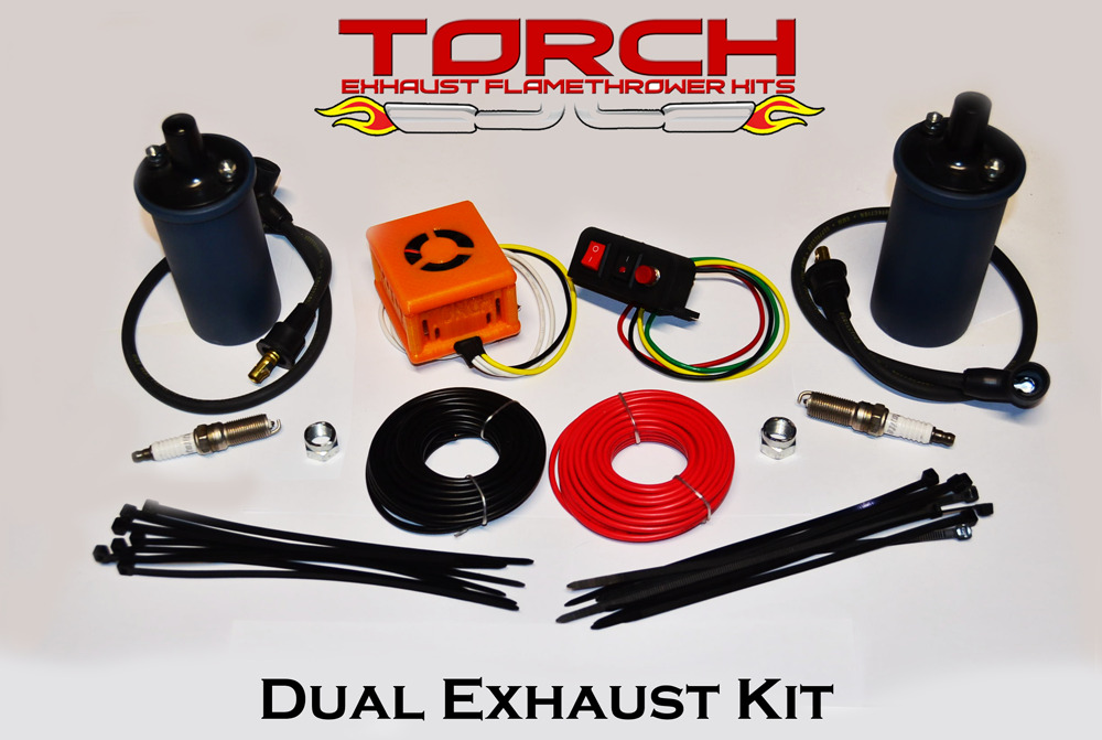 Torch Dual Exhaust Flame Thrower Kit - American Muscle, Hotrod, JDM, Universal