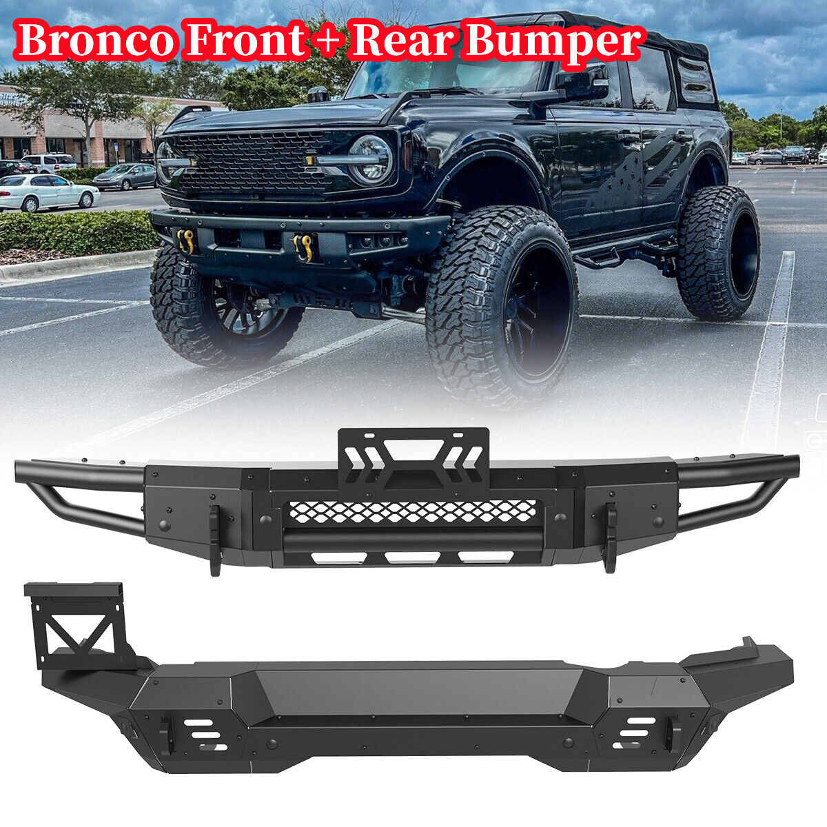 Bronco Front + Rear Bumper w/D-Ring Mounts For 2021 2022 2023 Ford Bronco Steel