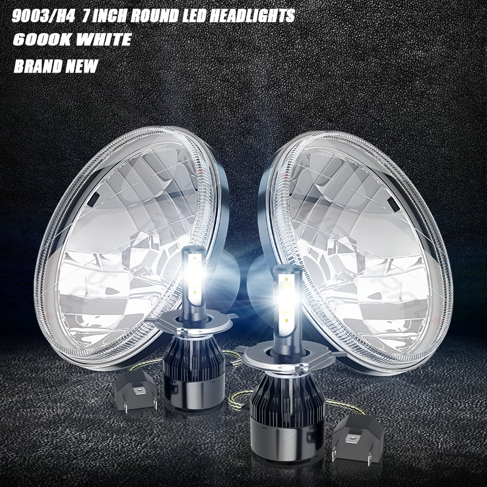 For AC Shelby Cobra 1962-1973 Pair 7 inch Round LED Headlights DRL High/Low Beam