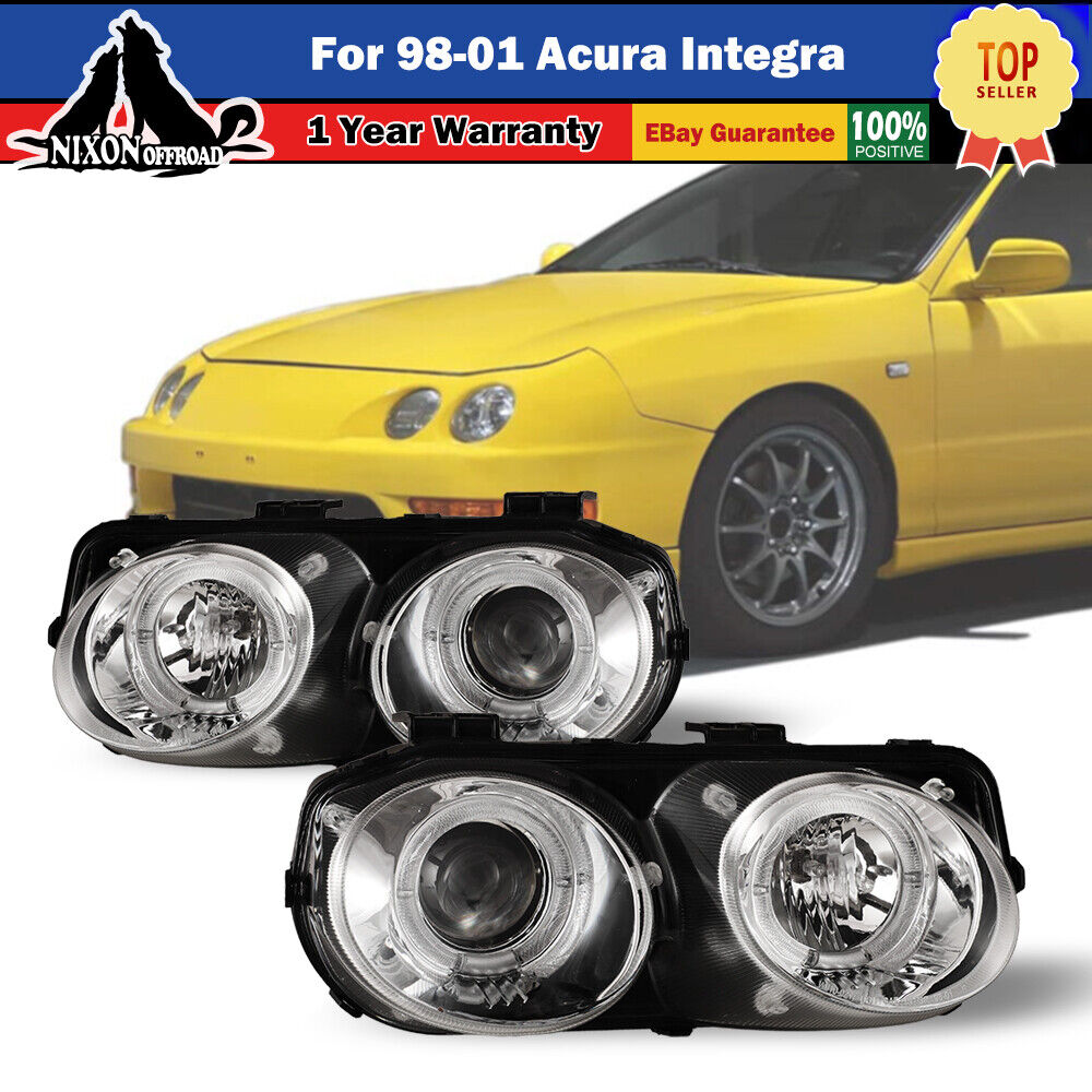 For 1998 1999 2000 2001 Acura Integra Projector Halo Headlights Chrome PAIR L+R