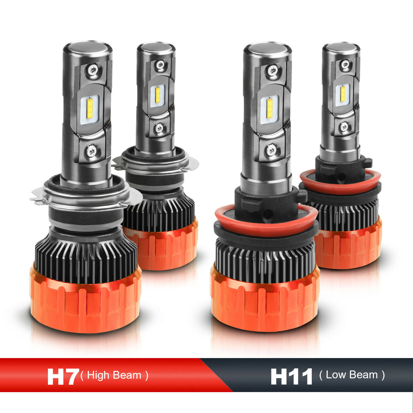 LED Headlight Combo Set H11 H7 High+Low Beam Bulbs 6000K Bulbs Total 16000LM