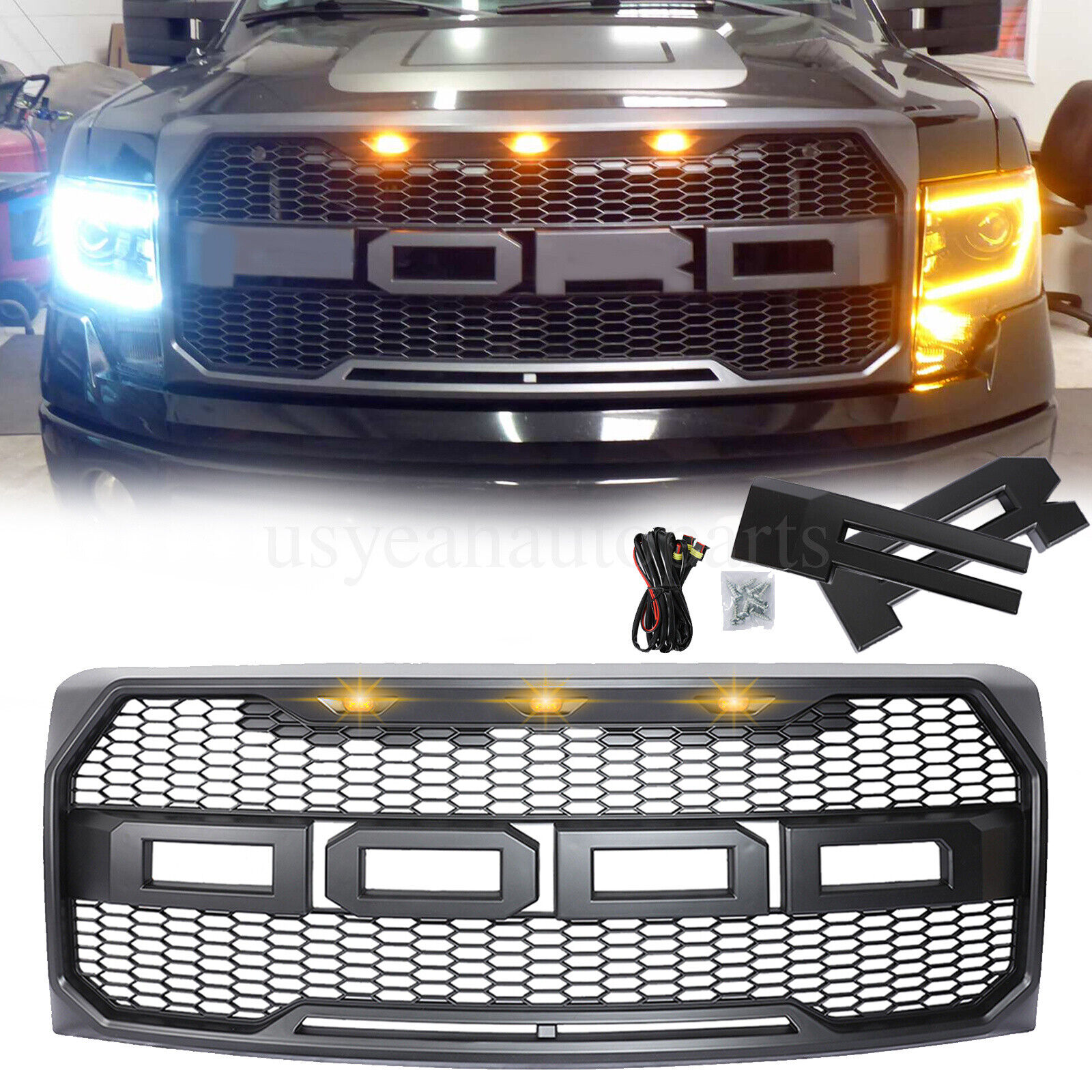 For 2009-2014 Ford F150 F-150 Front Bumper Upper Grille Hood Grill Raptor Style