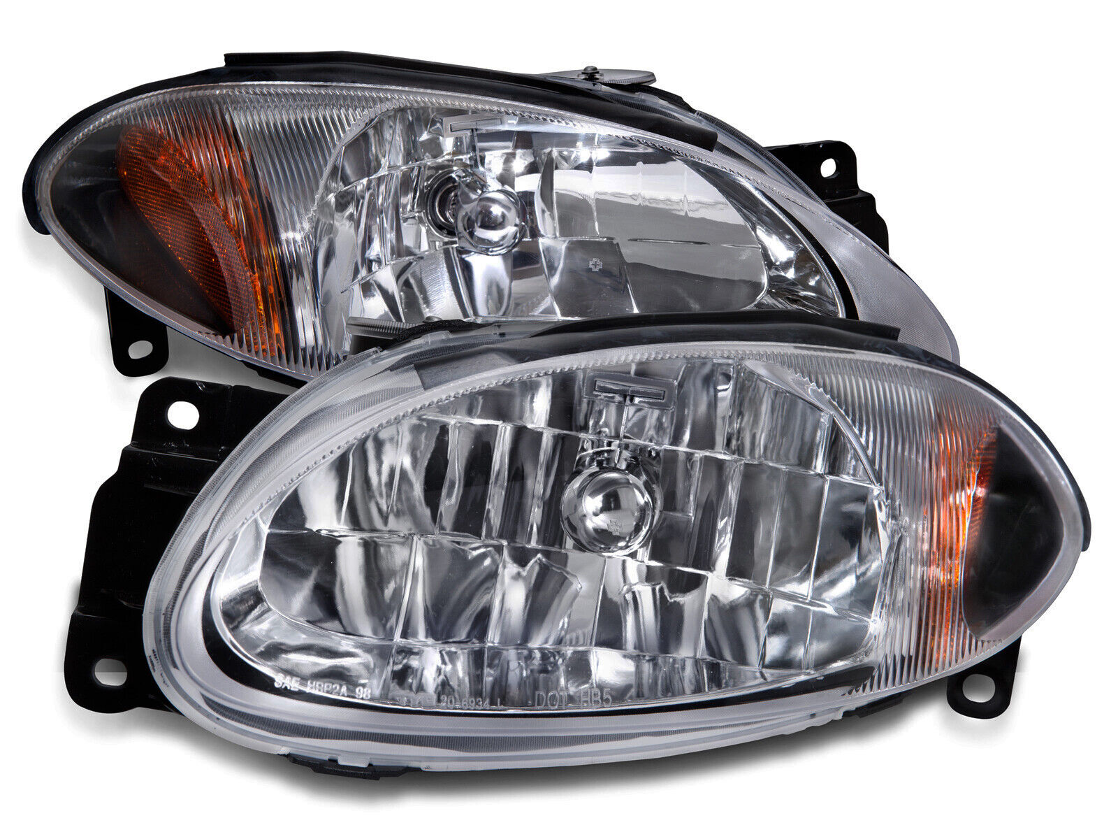 Headlights For 98-03 Ford Escort ZX2 Halogen Chrome Housing Headlamp Assembly
