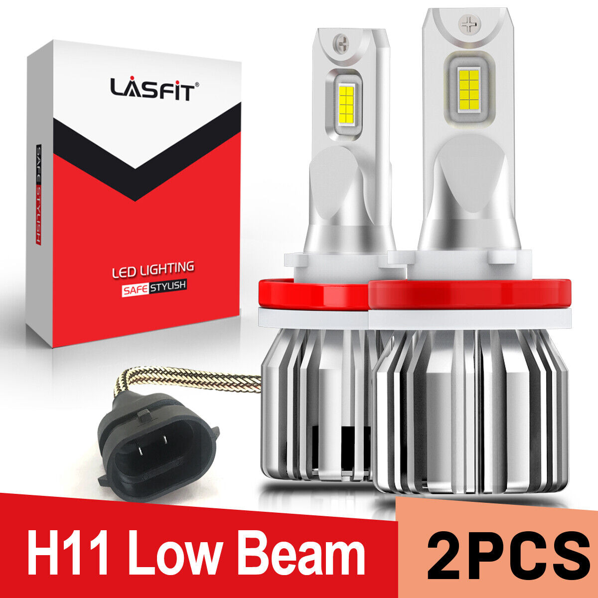 LASFIT H11 H9 H8 LED Headlight Bulb Low Beam Fog Light 50W 5000LM 6000K White 2x