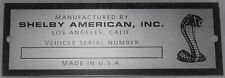 67 Shelby America Inc-Blank Apron Plate Tag  data Vehicle Serial Number-Not real picture