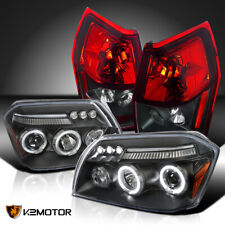 Fits 2005-2007 Dodge Magnum Black LED Halo Projector Headlights+Red Tail Lamps picture