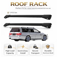 Roof Rack Cross Bars Nissan Stagea WC34 1996–2001 Black 2X Open Box picture