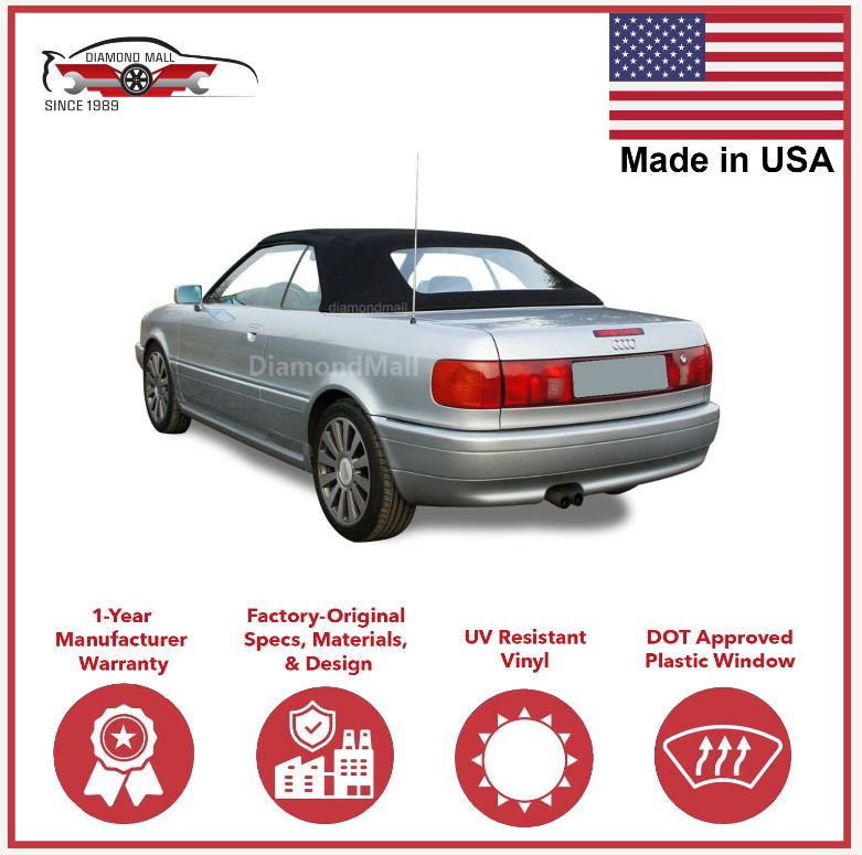 Fits Audi Cabriolet 1992-2000 Convertible Soft Top w/Plastic Window Black VINYL