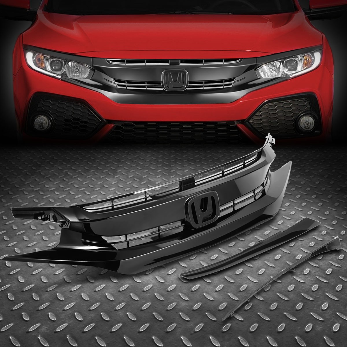 For 16-21 Honda Civic Coupe/Sedan/Hatchback Glossy OE Style Front Bumper Grille