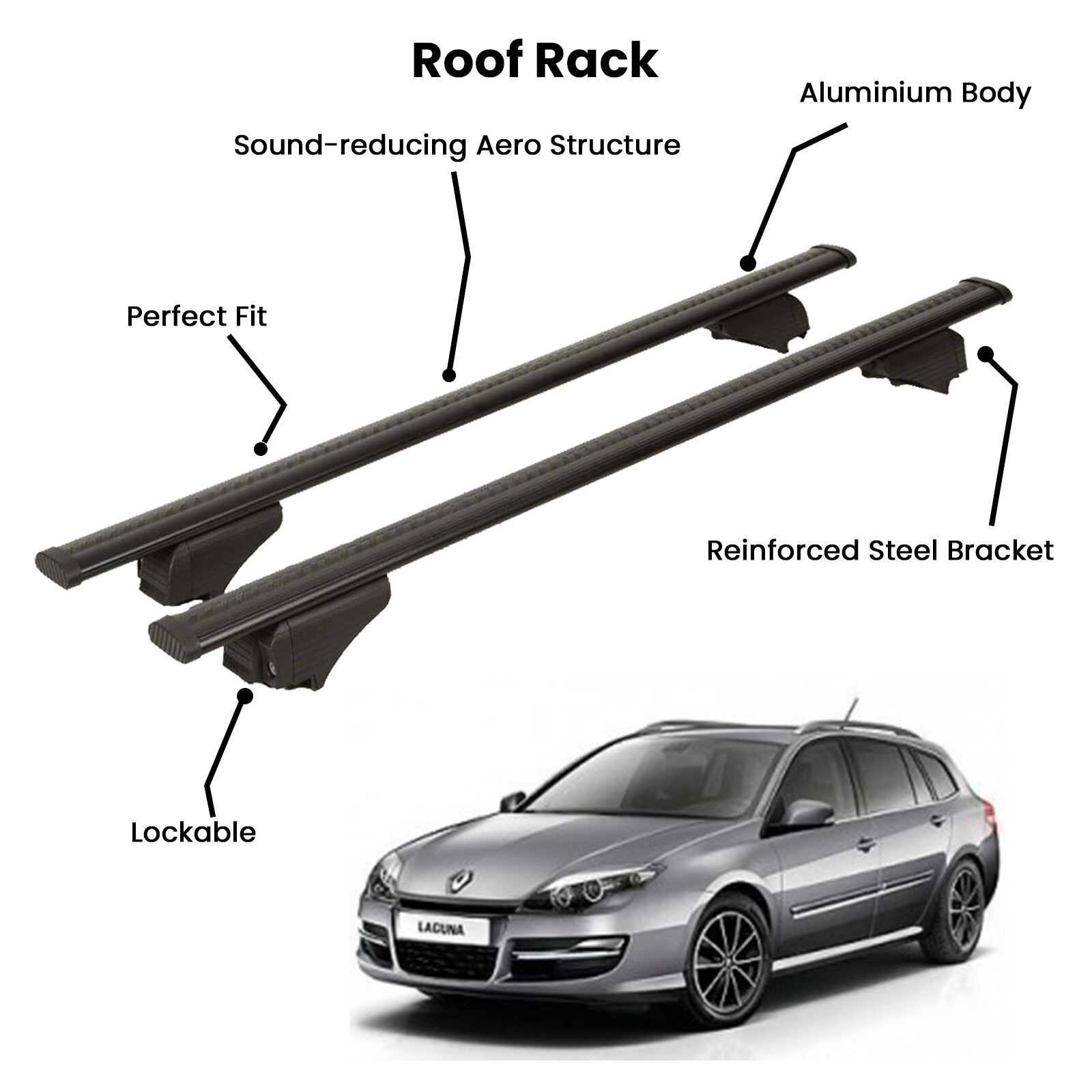 2 Pcs Black Cross Bars for  RENAULT LAGUNA SW 2008-2015