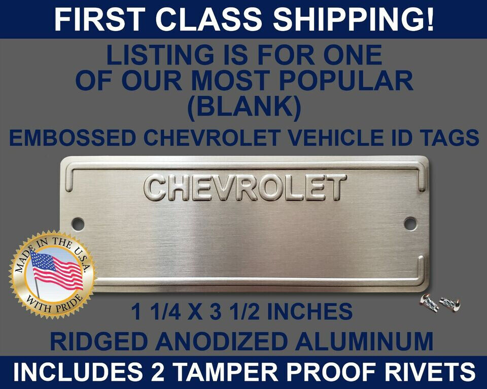CHEVY CHEVROLET DOOR TAG DATA SERIAL NUMBER PLATE (BLANK) USA