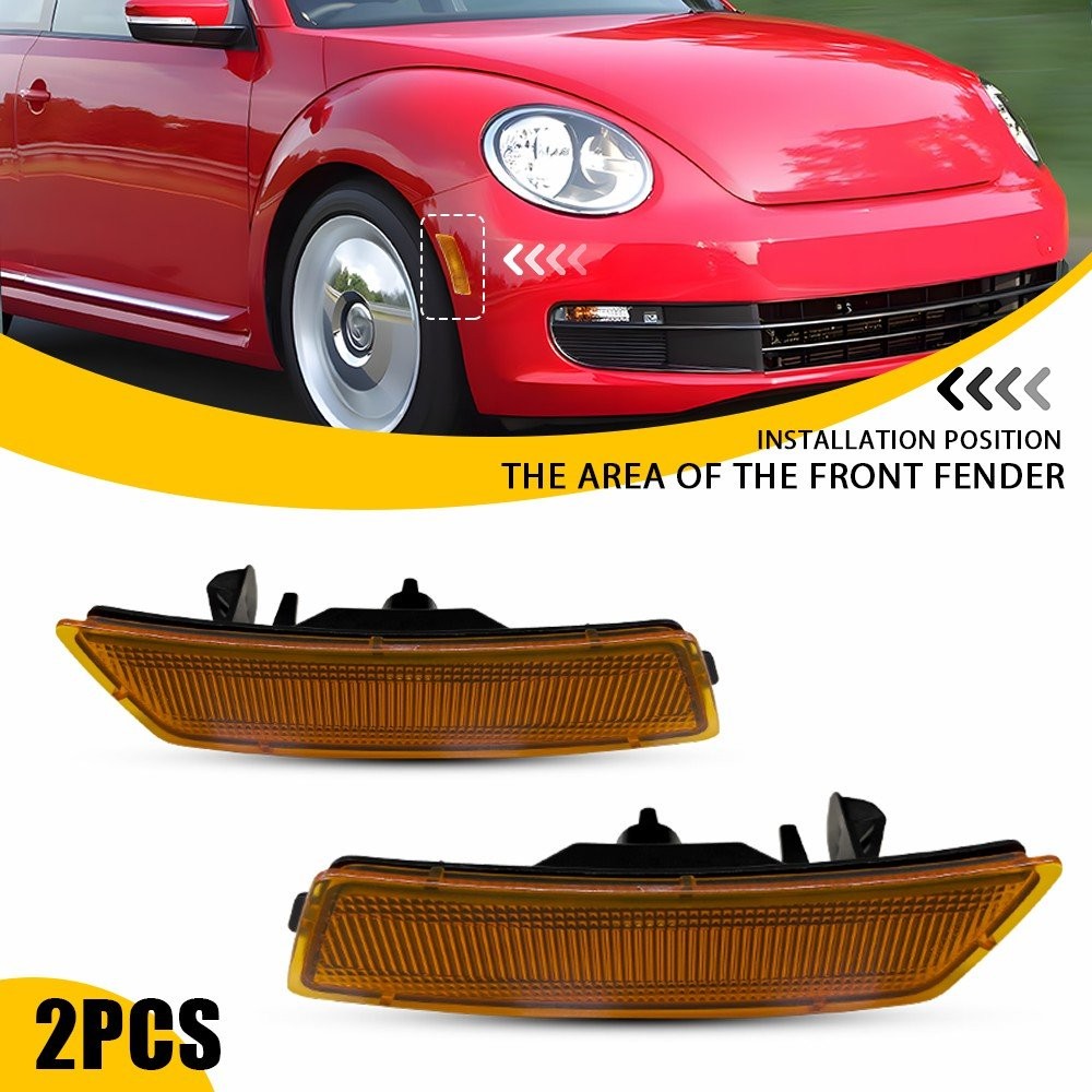 2Pcs Amber Front Bumper Side Markers Housing For 2012-2019 Volkswagen Beetle EOU