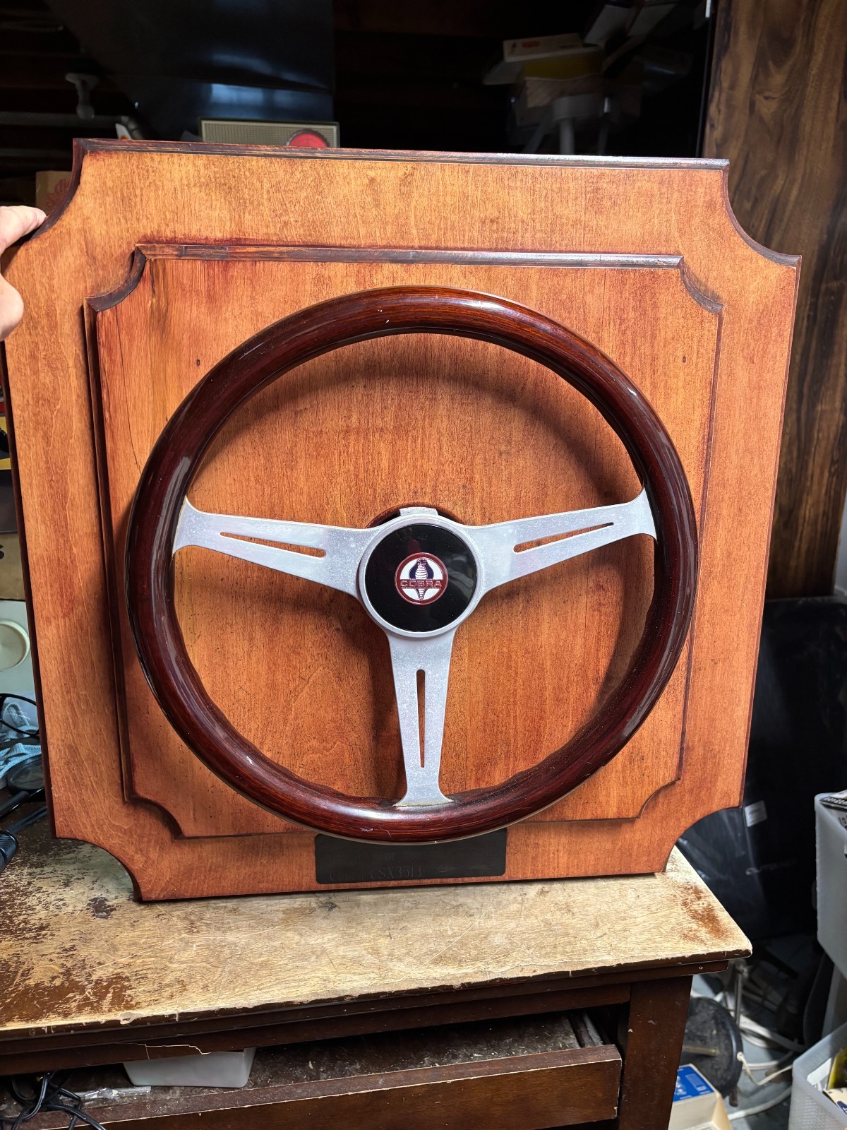 15\'\' Wood Steering Wheel Vintage Ford Mustang Shelby AC Cobra Mounted Wall Hang