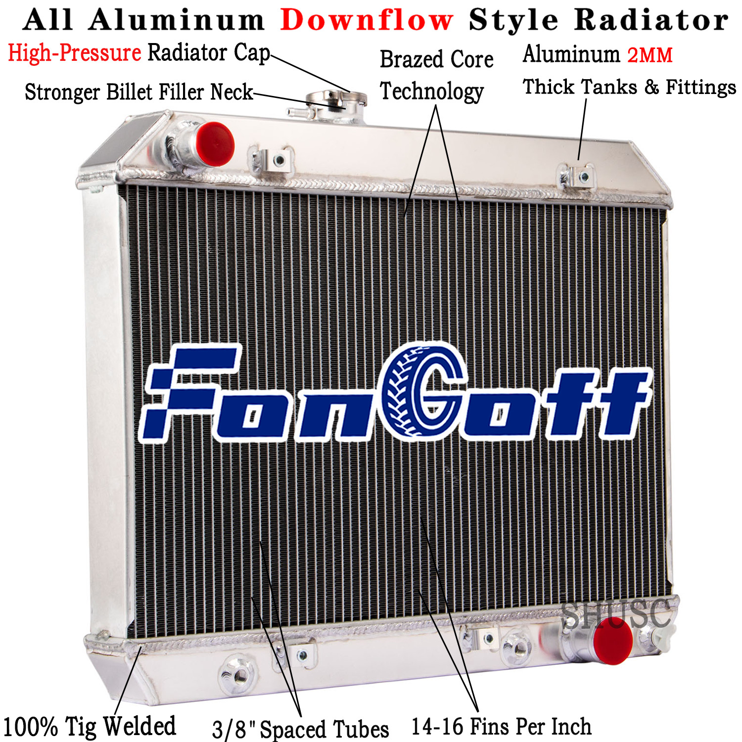 2~Row Aluminum Radiator For 1964-1967 Pontiac Le-Mans Tempest GTO 3.8L 6.6L V8