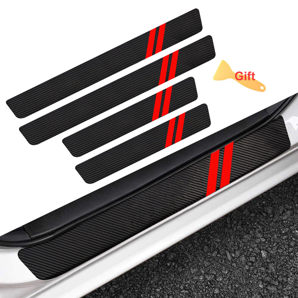 4x For Dodge Challenger Coupe Red Car Door Sill Plate Step Threshold Covers