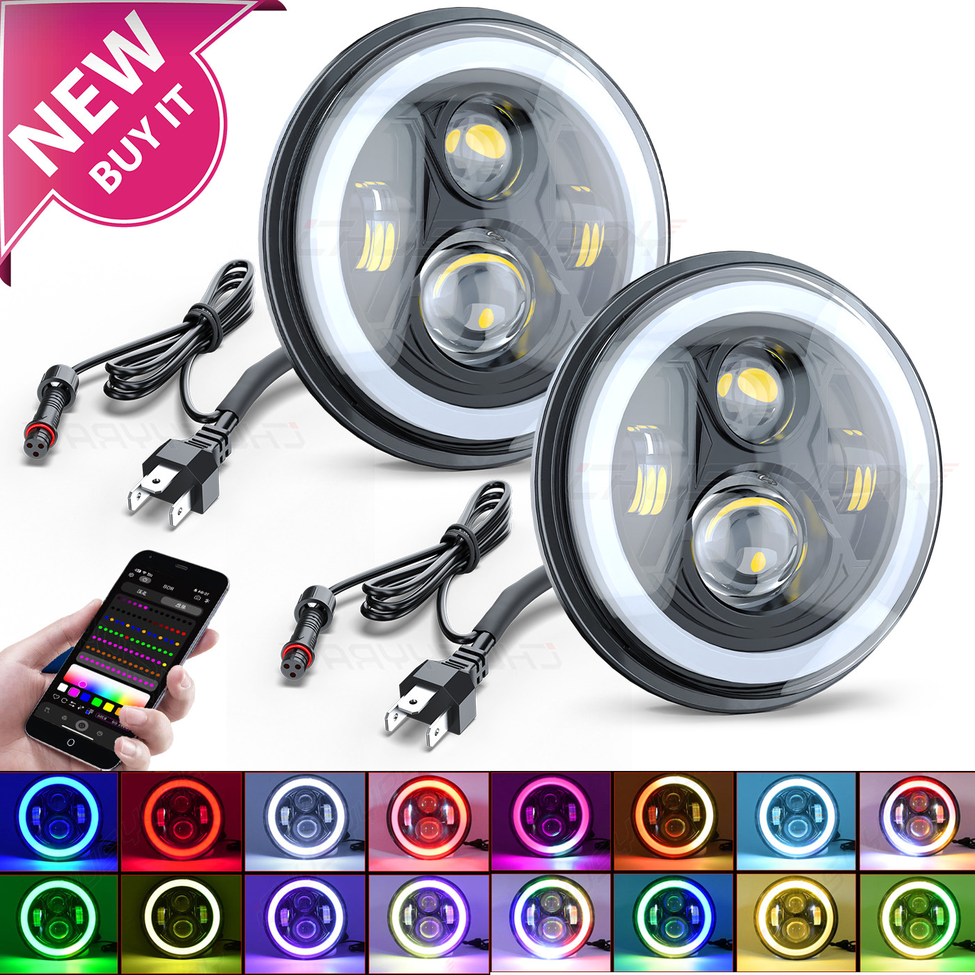 For Chevrolet Vega 1971 1972 1973 1974-1977 Pair 7''Inch LED Headlights RGB Halo