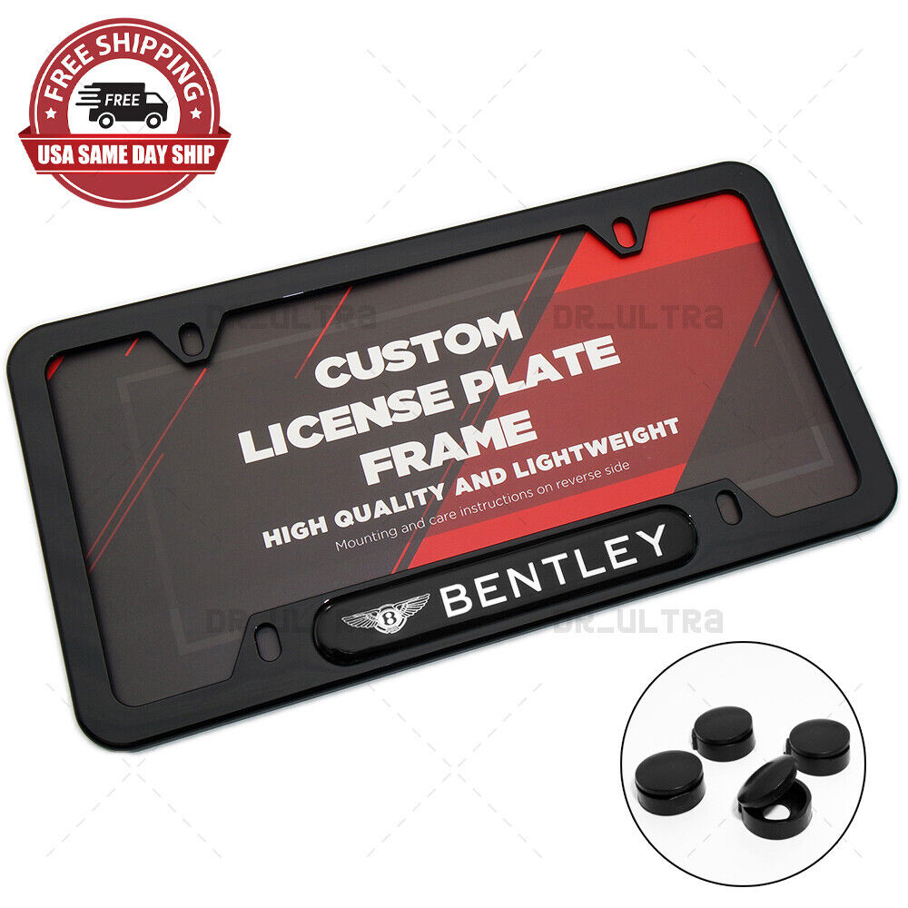 Gloss Black Front or Rear Bentley Logo Emblem License Plate Frame Cover Gift