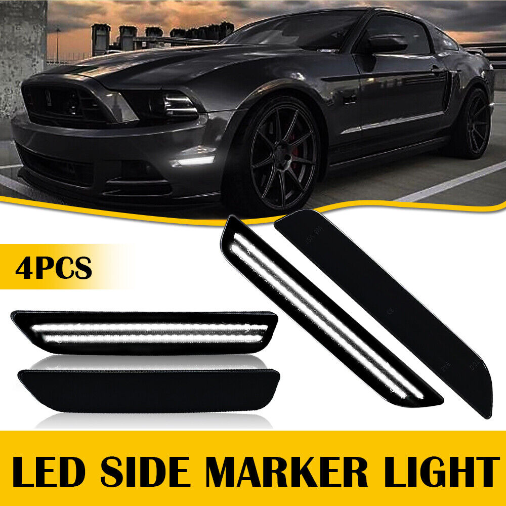 For 2010-2014 Ford Mustang Smoked Lens Front & Rear LED Side Marker Lights 4PCS