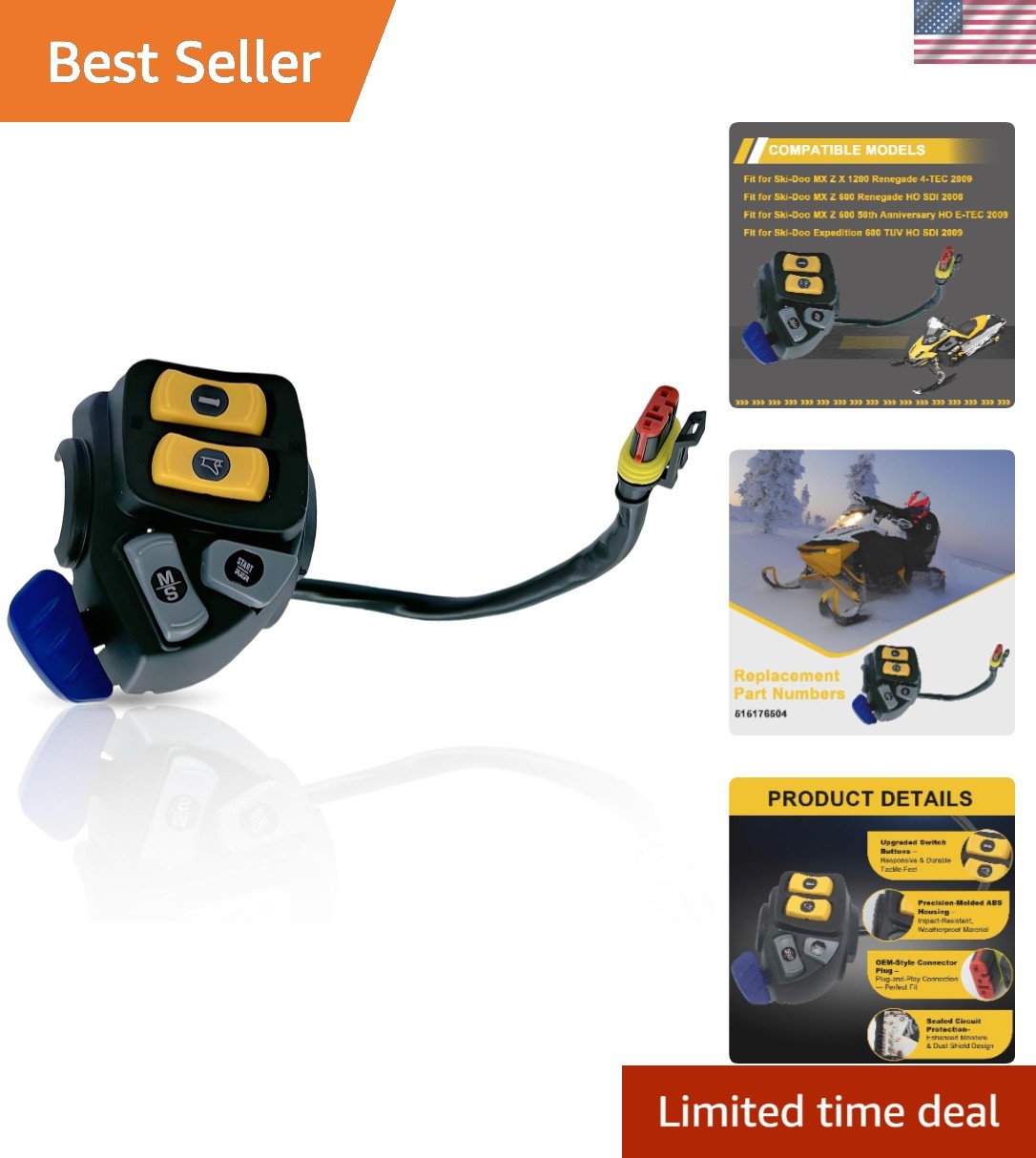 5A Left Hand Control Switch - Compatible with Ski-Doo Models, Weather-Resistant