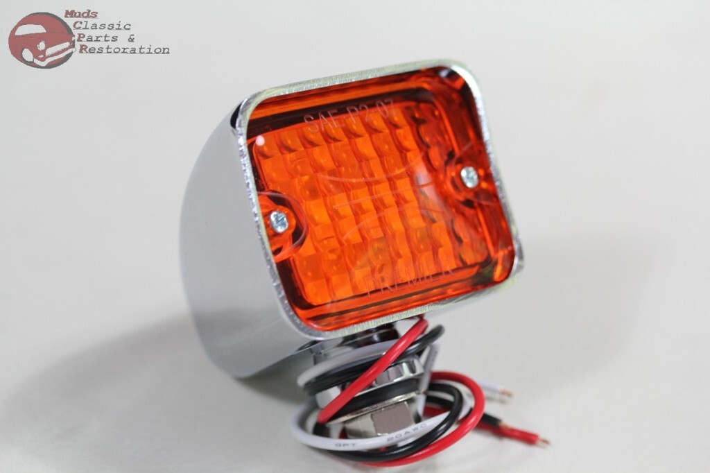 Large Chrome LED Amber Park Turn Signal Blinker Light Lamp Hot Rat Street Rod