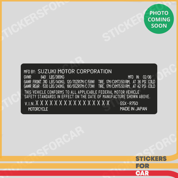 SUZUKI GSX-R750 Motorcycle VIN Stickers Quality replica 