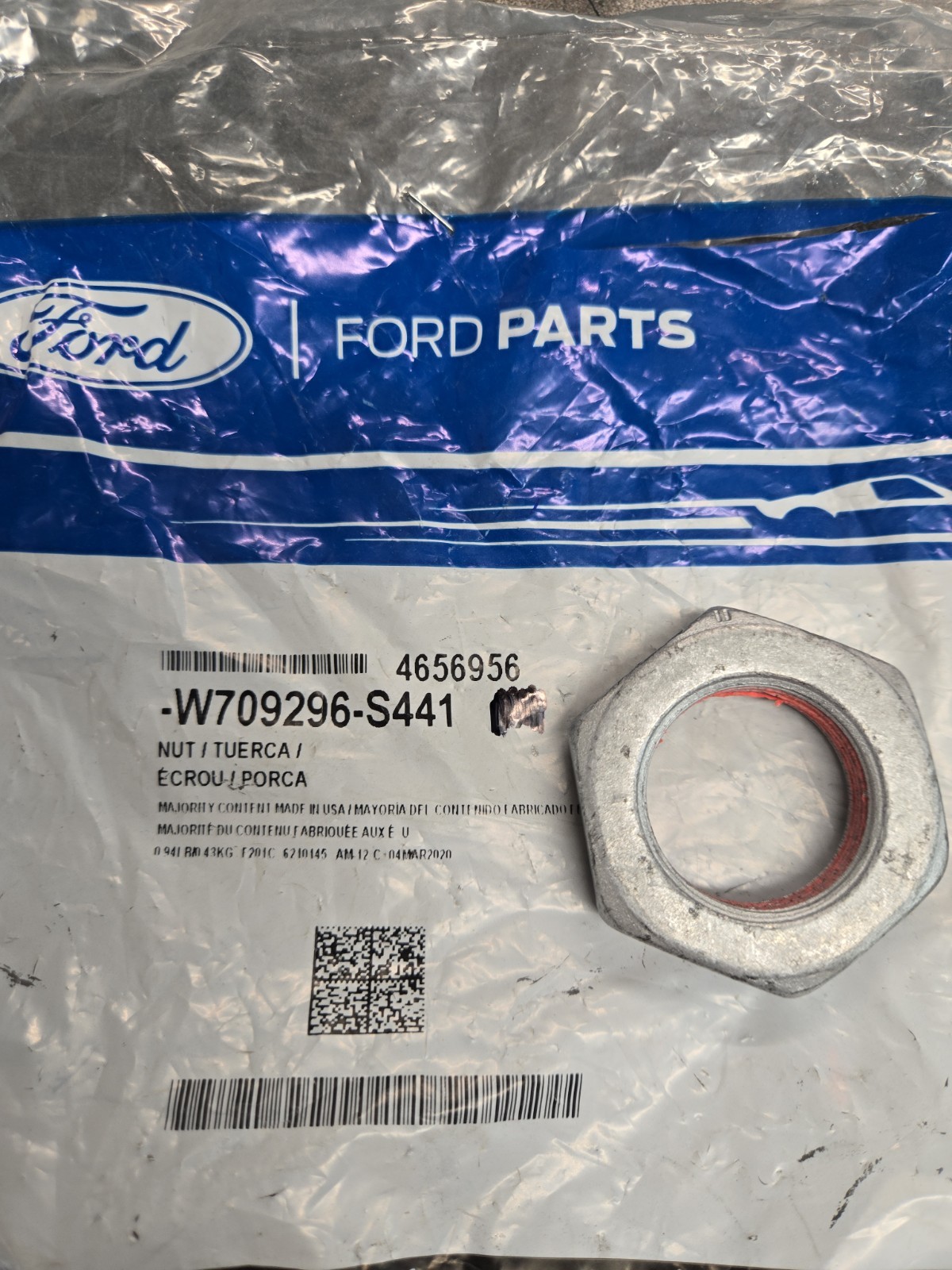Genuine Ford F-250 F-350 F-450 Pitman Arm Tie Rod Nut W709296-S441