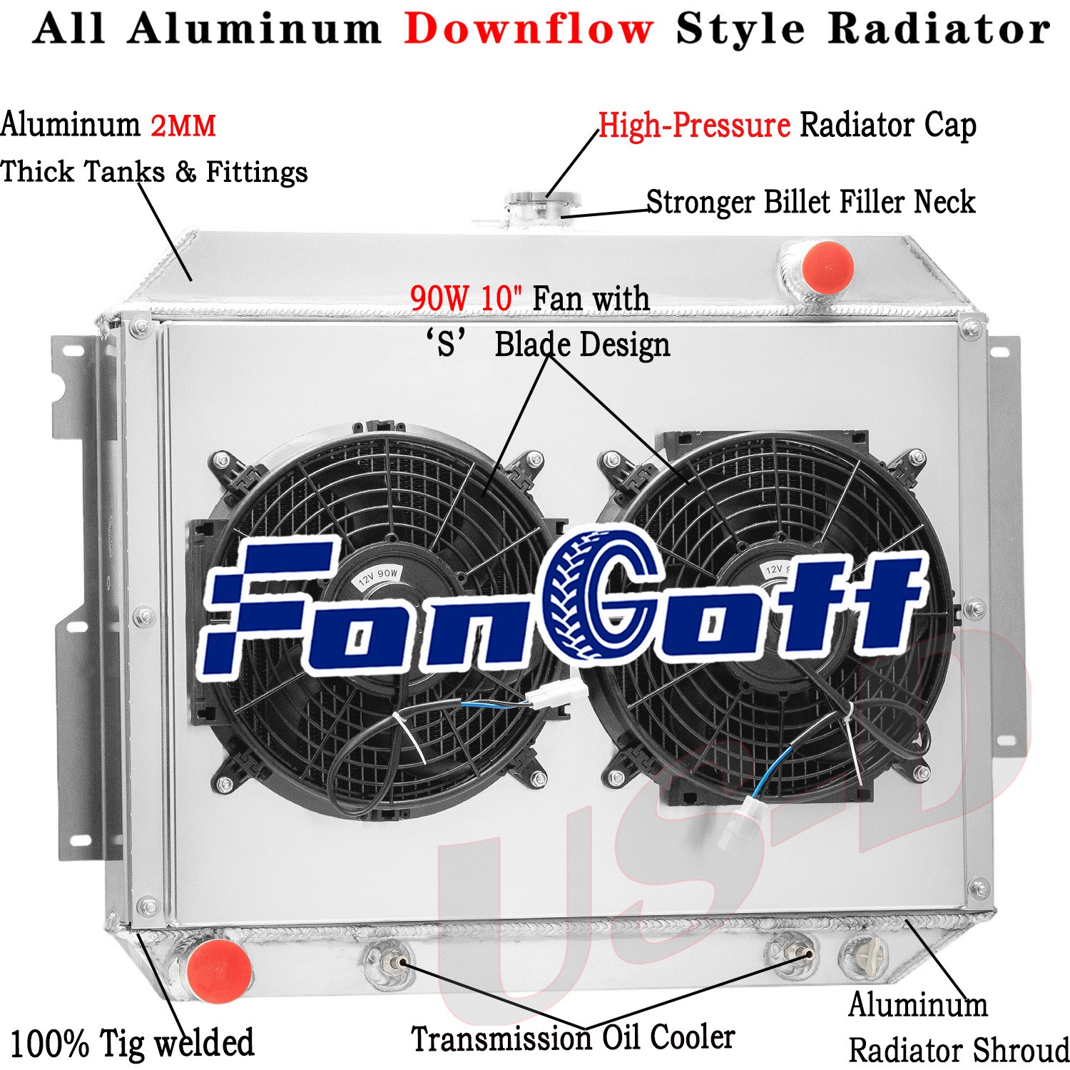 3 Row Radiator Shroud Fan Fit 1966-70 Chrysler Newport Dodge Polara Monaco CC332