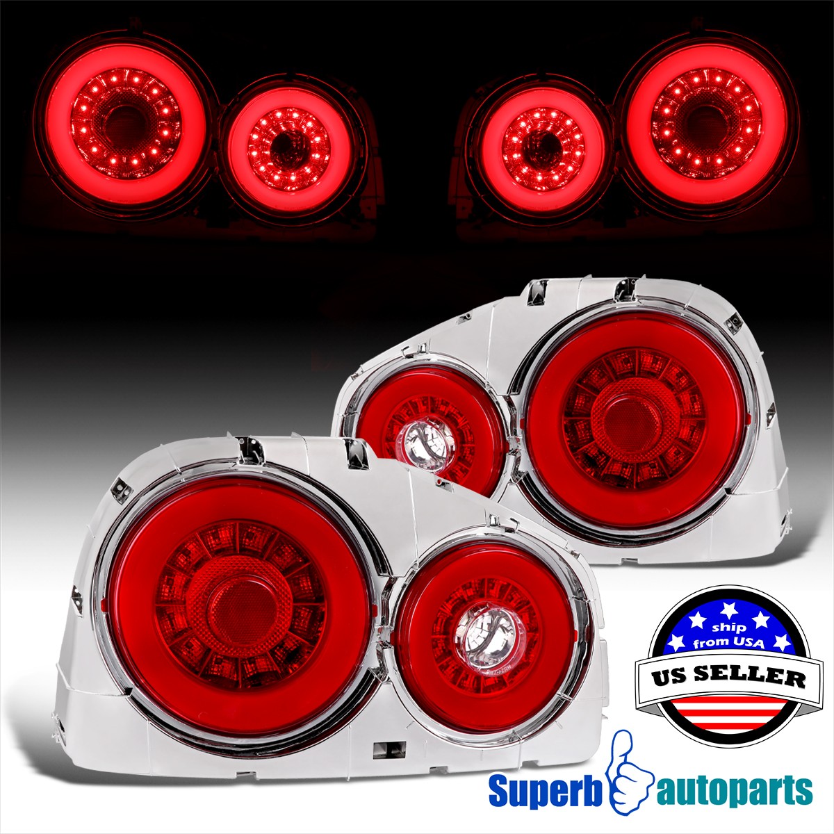 For 1999-2002 Nissan Skyline GT R34 LED Red Tail Lights Brake Lamps Rear Pair