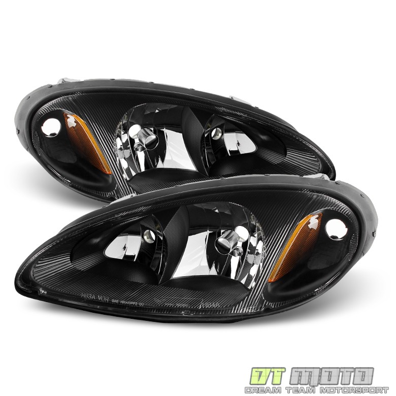 2001 2002 2003 2004 2005 Chrysler PT Cruiser Black Headlights Headlamps Pair Set