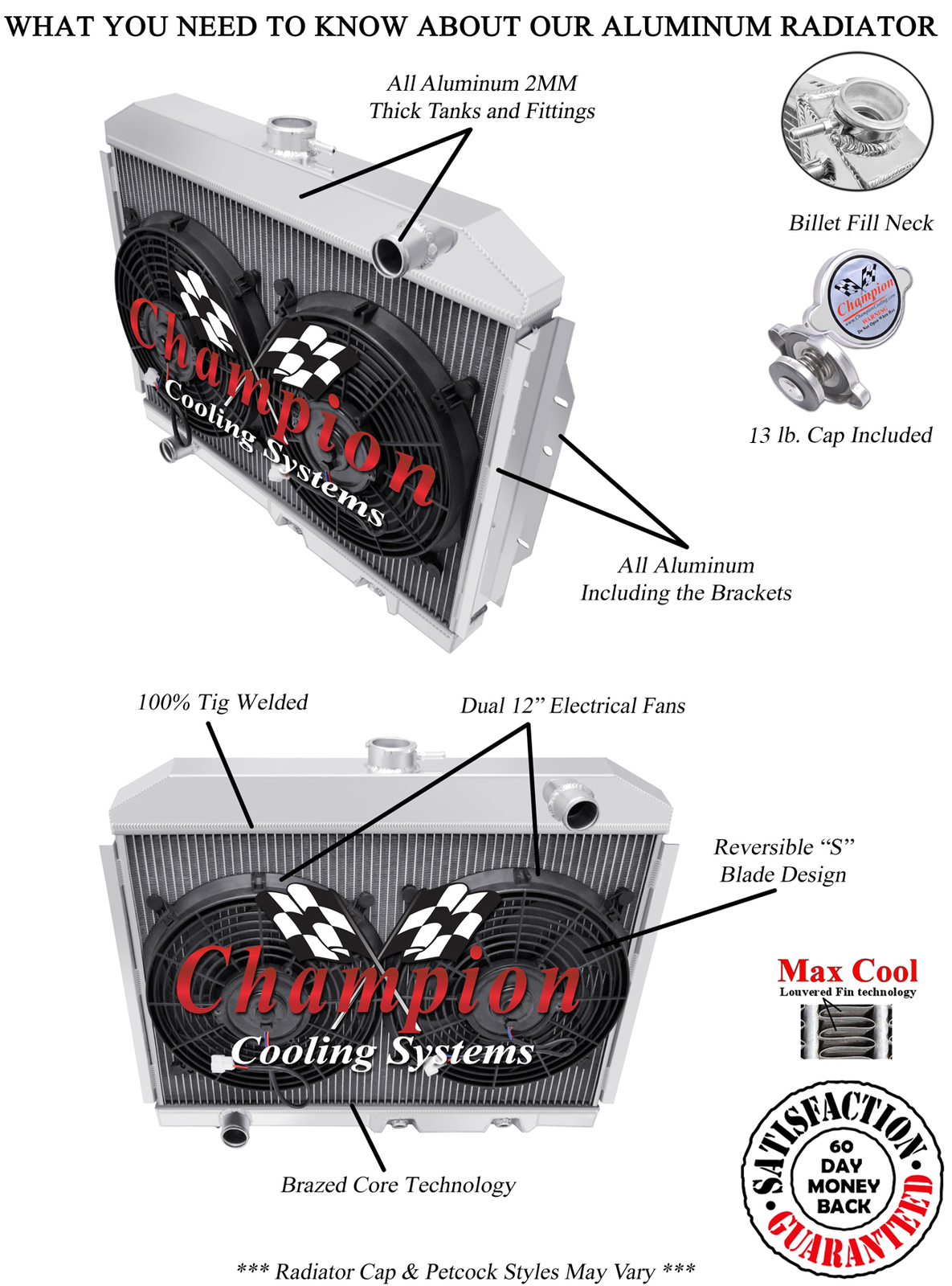 2 Row Kool Champion Radiator W/ 2 12