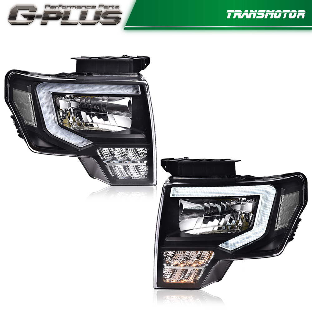 Fit For 2009-2014 Ford F-150 Headlights Black/Clear LED DRL Head Lamps
